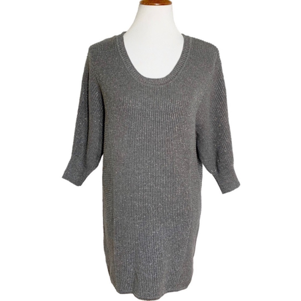 Michael Kors Metallic Silver Ribbed Tunic Sweater